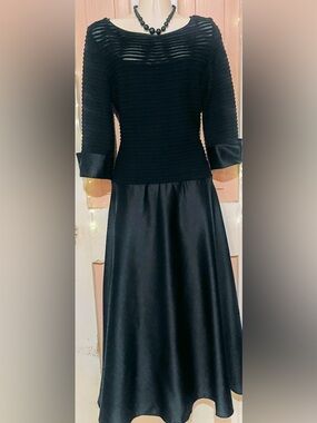 J.s.  fashions Elegant Black Midi Dress with Textured Bodice